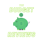 Small logo for The Budget Reviews with a cute green piggy bank