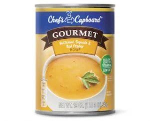 Read more about the article Chef’s Cupboard Gourmet Butternut Squash and Red Pepper Canned Soup (Aldi)