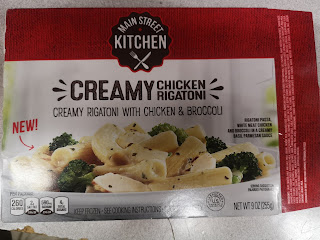 Box packaging for Main Street Kitchen Creamy Chicken Rigatoni, from Dollar Tree