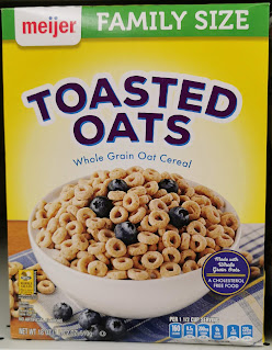 A family-size box of Meijer Toasted Oats Cereal