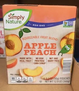 Read more about the article Simply Nature Apple Peach Squeezable Fruit Blend Pouch (Aldi)